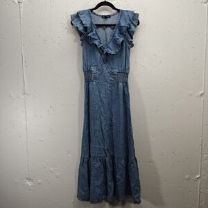 INC International Concepts Womens Denim Dress Size‎ 2 Cotton Linen Blue Tiered